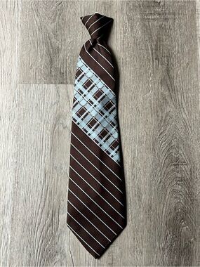 Authentic Vintage 1970’s Sears Clip On Tie - Chocolate & Sky
